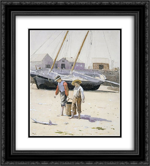 A Basket of Clams 20x22 Black Ornate Wood Framed Art Print Poster with Double Matting by Homer, Winslow