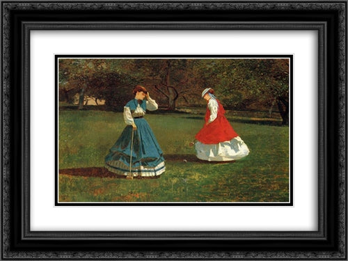 A Game of Croquet 24x18 Black Ornate Wood Framed Art Print Poster with Double Matting by Homer, Winslow