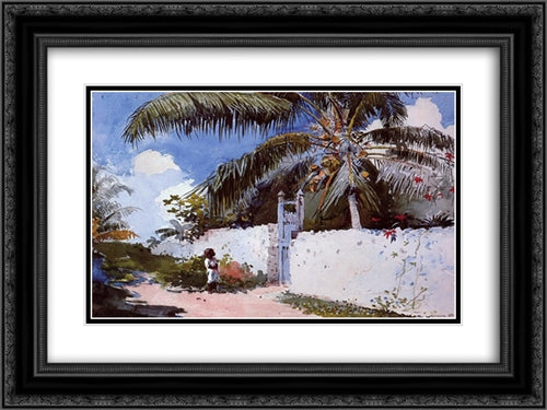 A Garden in Nassau 24x18 Black Ornate Wood Framed Art Print Poster with Double Matting by Homer, Winslow