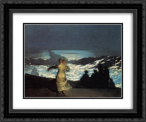 A Summer Night 24x20 Black Ornate Wood Framed Art Print Poster with Double Matting by Homer, Winslow