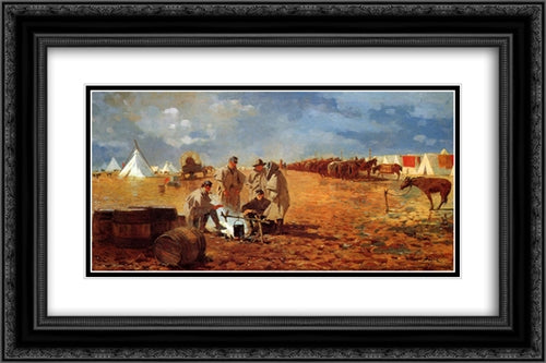 A Rainy Day in Camp 24x16 Black Ornate Wood Framed Art Print Poster with Double Matting by Homer, Winslow