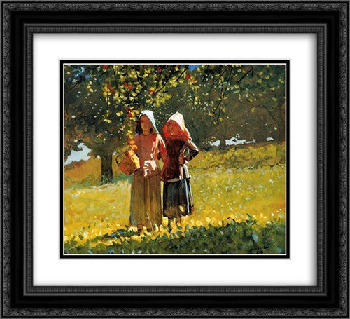 Apple Picking 22x20 Black Ornate Wood Framed Art Print Poster with Double Matting by Homer, Winslow