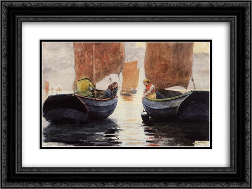 An Afterglow 24x18 Black Ornate Wood Framed Art Print Poster with Double Matting by Homer, Winslow