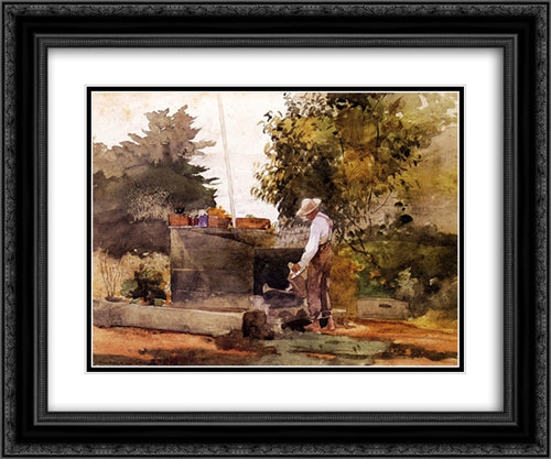 At the Well 24x20 Black Ornate Wood Framed Art Print Poster with Double Matting by Homer, Winslow