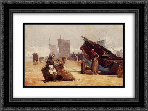 Beach Scene, Cullercoats 24x18 Black Ornate Wood Framed Art Print Poster with Double Matting by Homer, Winslow