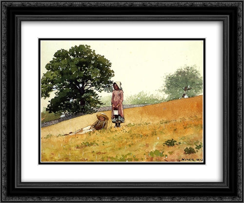 Boy and Girl on a Hillside 24x20 Black Ornate Wood Framed Art Print Poster with Double Matting by Homer, Winslow