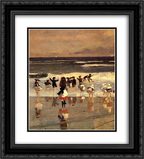 Beach Scene 20x22 Black Ornate Wood Framed Art Print Poster with Double Matting by Homer, Winslow