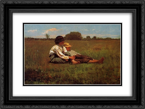 Boys in a Pasture 24x18 Black Ornate Wood Framed Art Print Poster with Double Matting by Homer, Winslow