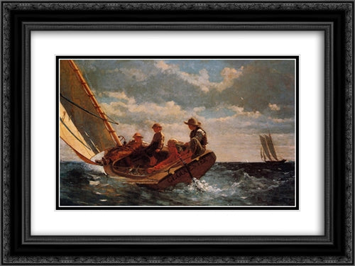 Breezing Up 24x18 Black Ornate Wood Framed Art Print Poster with Double Matting by Homer, Winslow