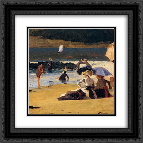 By the Shore 20x20 Black Ornate Wood Framed Art Print Poster with Double Matting by Homer, Winslow