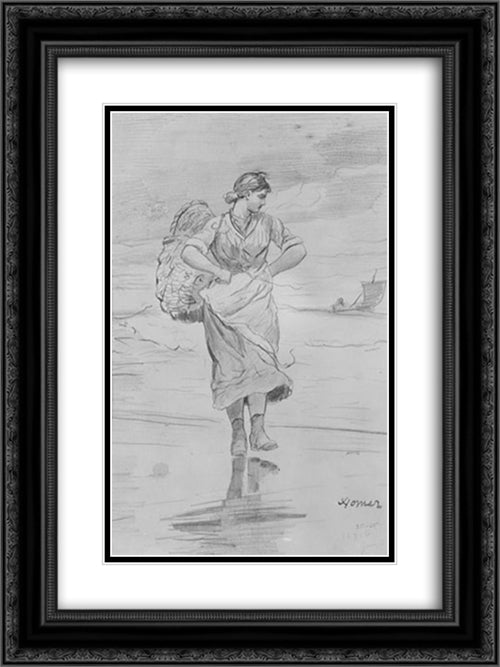 A Fisher Girl on Beach (Sketch for illustration of 'The Incoming Tide') 18x24 Black Ornate Wood Framed Art Print Poster with Double Matting by Homer, Winslow