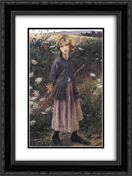 Young Girl 18x24 Black Ornate Wood Framed Art Print Poster with Double Matting by Bastien Lepage, Jules