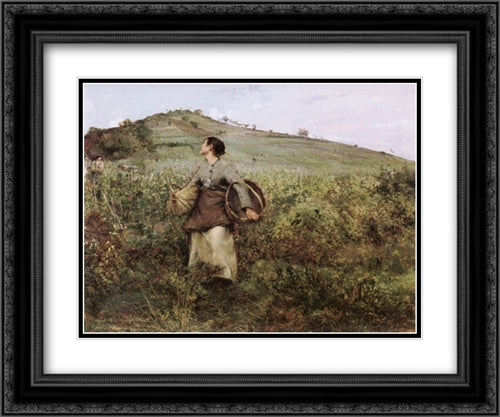 At Harvest Time 24x20 Black Ornate Wood Framed Art Print Poster with Double Matting by Bastien Lepage, Jules