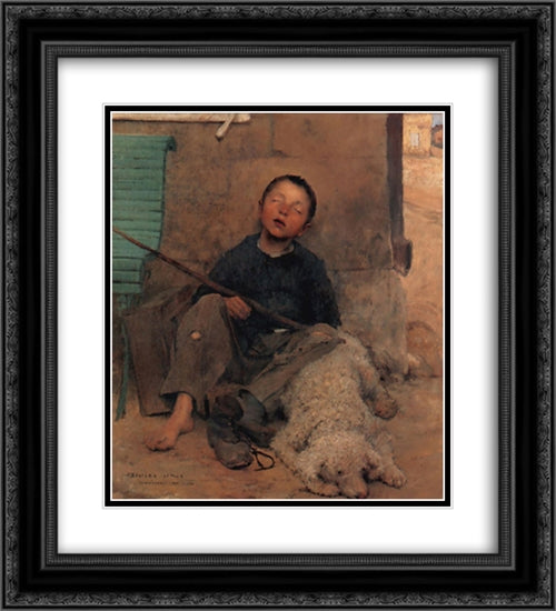 The Blind Beggar 20x22 Black Ornate Wood Framed Art Print Poster with Double Matting by Bastien Lepage, Jules