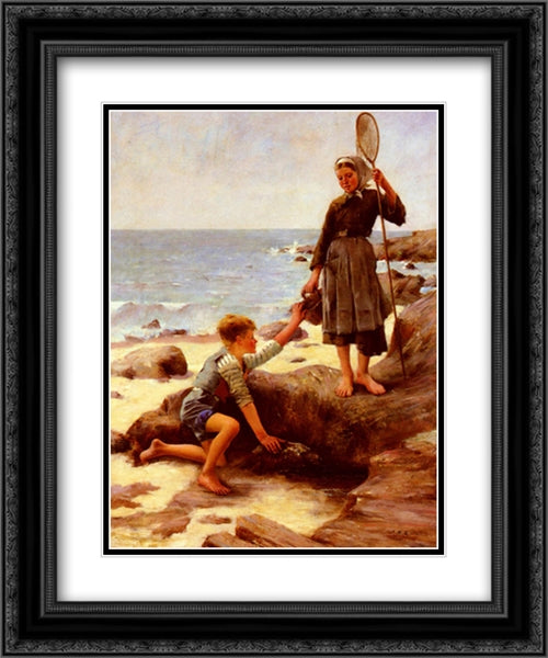 Les Enfants Pecheurs 20x24 Black Ornate Wood Framed Art Print Poster with Double Matting by Bastien Lepage, Jules