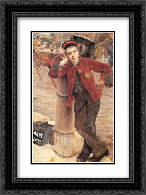 The London Bootblack 18x24 Black Ornate Wood Framed Art Print Poster with Double Matting by Bastien Lepage, Jules