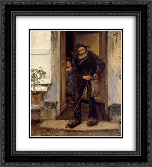 Le Mendiant 20x22 Black Ornate Wood Framed Art Print Poster with Double Matting by Bastien Lepage, Jules