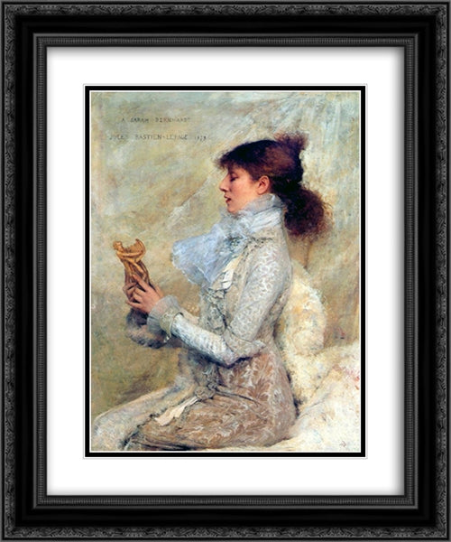 Portrait of Sarah Bernhardt 20x24 Black Ornate Wood Framed Art Print Poster with Double Matting by Bastien Lepage, Jules