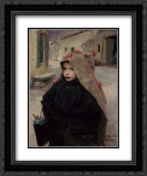 Going to School 20x24 Black Ornate Wood Framed Art Print Poster with Double Matting by Bastien Lepage, Jules