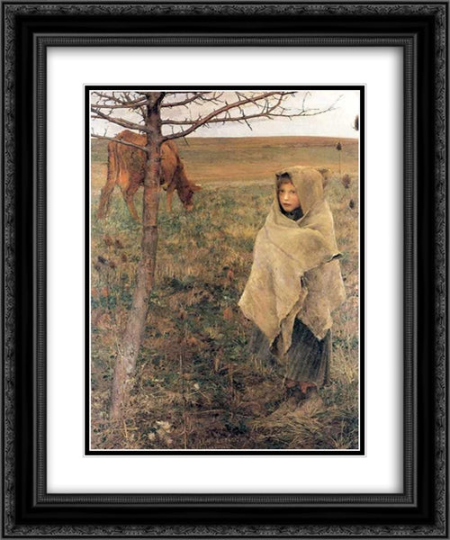 Pauvre Fauvette 20x24 Black Ornate Wood Framed Art Print Poster with Double Matting by Bastien Lepage, Jules