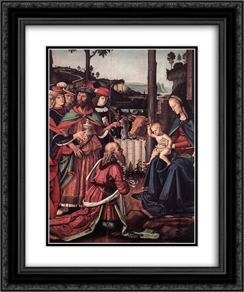 Adoration of the Kings (Epiphany) [detail: 1] 20x24 Black Ornate Wood Framed Art Print Poster with Double Matting by Perugino, Pietro