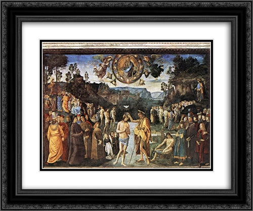 Baptism of Christ 24x20 Black Ornate Wood Framed Art Print Poster with Double Matting by Perugino, Pietro