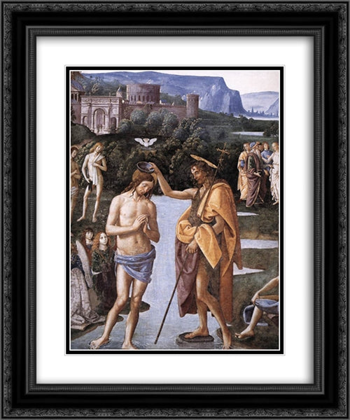 Baptism of Christ [detail: 1] 20x24 Black Ornate Wood Framed Art Print Poster with Double Matting by Perugino, Pietro