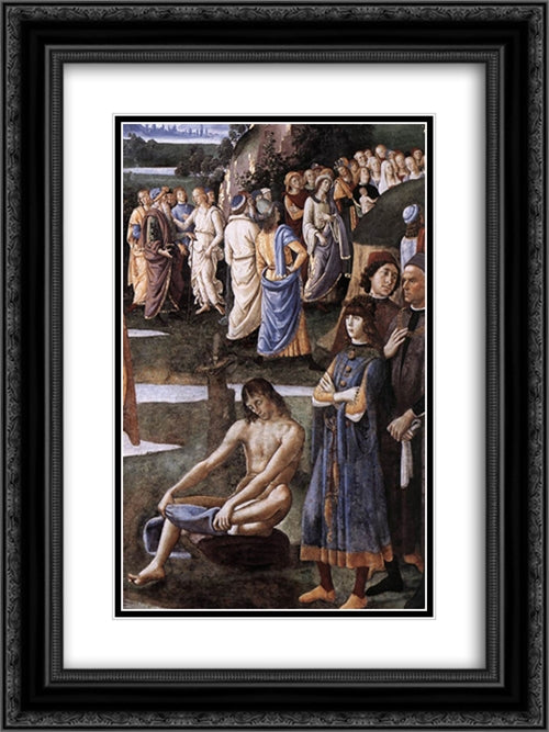 Baptism of Christ [detail: 6] 18x24 Black Ornate Wood Framed Art Print Poster with Double Matting by Perugino, Pietro