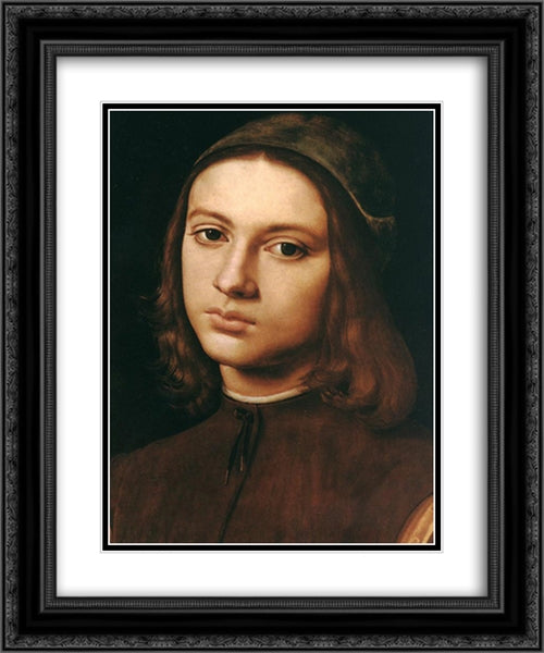 Portrait of a Young Man (detail) 20x24 Black Ornate Wood Framed Art Print Poster with Double Matting by Perugino, Pietro