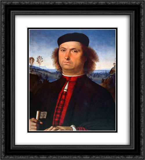 Francesco Delle Opere 20x22 Black Ornate Wood Framed Art Print Poster with Double Matting by Perugino, Pietro