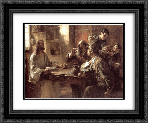 Supper at Emmaus 24x20 Black Ornate Wood Framed Art Print Poster with Double Matting by L'Hermitte, Leon Augustin