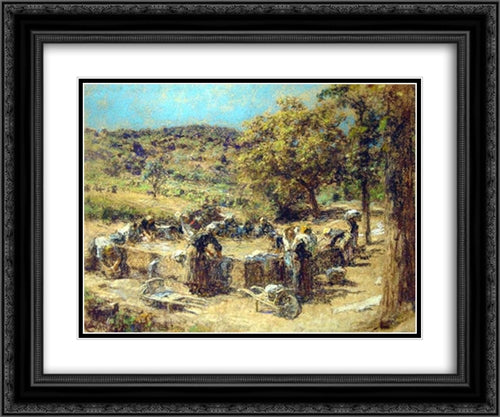 Washday 24x20 Black Ornate Wood Framed Art Print Poster with Double Matting by L'Hermitte, Leon Augustin