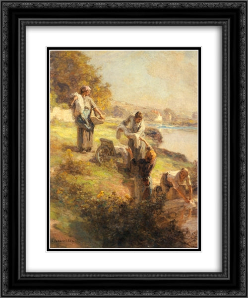 Laveuses le Matin 20x24 Black Ornate Wood Framed Art Print Poster with Double Matting by L'Hermitte, Leon Augustin