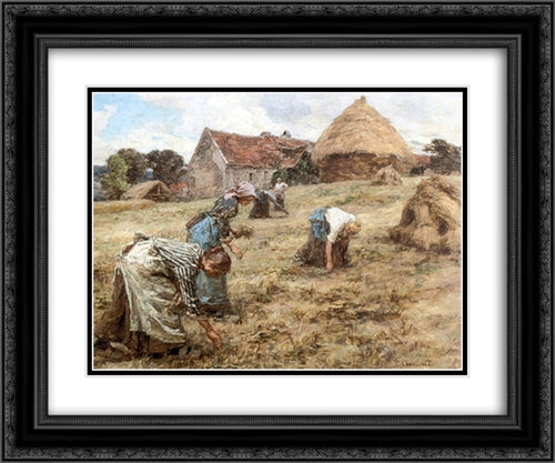 Les Glaneuses 24x20 Black Ornate Wood Framed Art Print Poster with Double Matting by L'Hermitte, Leon Augustin