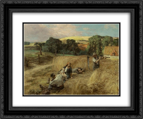 A Rest from the Harvest 24x20 Black Ornate Wood Framed Art Print Poster with Double Matting by L'Hermitte, Leon Augustin