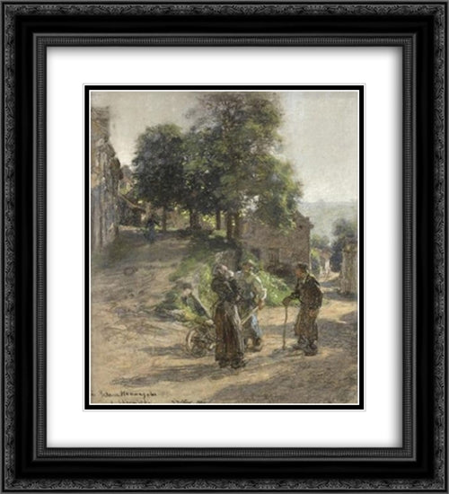 Paysans discutant a Mont Saint pere 20x22 Black Ornate Wood Framed Art Print Poster with Double Matting by L'Hermitte, Leon Augustin