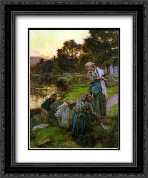 Laveuses le soir 20x24 Black Ornate Wood Framed Art Print Poster with Double Matting by L'Hermitte, Leon Augustin