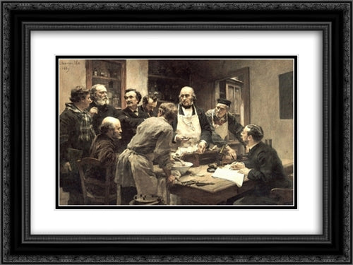 La Lecon de Claude Bernard 24x18 Black Ornate Wood Framed Art Print Poster with Double Matting by L'Hermitte, Leon Augustin