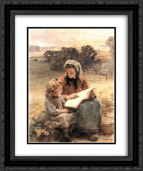 La Lecon de Lecture 20x24 Black Ornate Wood Framed Art Print Poster with Double Matting by L'Hermitte, Leon Augustin