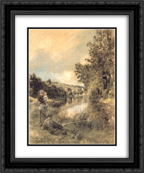 La Marne 20x24 Black Ornate Wood Framed Art Print Poster with Double Matting by L'Hermitte, Leon Augustin