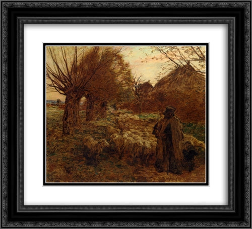 Le berger et son troupeau 22x20 Black Ornate Wood Framed Art Print Poster with Double Matting by L'Hermitte, Leon Augustin