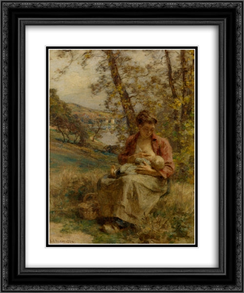 The Young Lovers 20x24 Black Ornate Wood Framed Art Print Poster with Double Matting by L'Hermitte, Leon Augustin