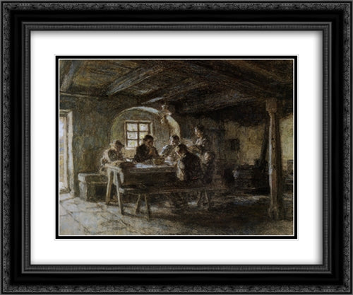 The Meal 24x20 Black Ornate Wood Framed Art Print Poster with Double Matting by L'Hermitte, Leon Augustin