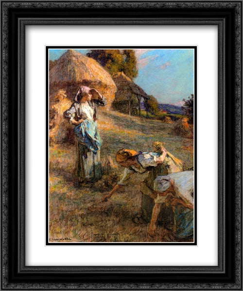 The Haymakers 20x24 Black Ornate Wood Framed Art Print Poster with Double Matting by L'Hermitte, Leon Augustin