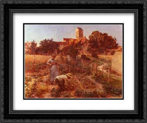 Au Jardin, Charteves, Pres De Mont'Saint'Pere 24x20 Black Ornate Wood Framed Art Print Poster with Double Matting by L'Hermitte, Leon Augustin