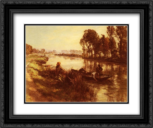 Au Bord De La Riviere 24x20 Black Ornate Wood Framed Art Print Poster with Double Matting by L'Hermitte, Leon Augustin