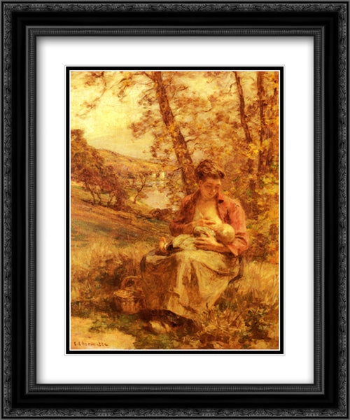 Jeune Mere 20x24 Black Ornate Wood Framed Art Print Poster with Double Matting by L'Hermitte, Leon Augustin