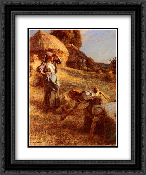 Haymakers 20x24 Black Ornate Wood Framed Art Print Poster with Double Matting by L'Hermitte, Leon Augustin