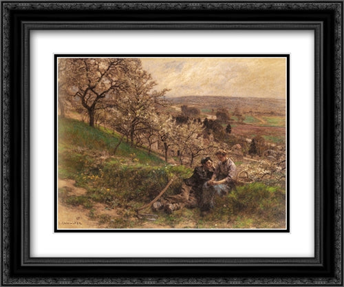 Avril 24x20 Black Ornate Wood Framed Art Print Poster with Double Matting by L'Hermitte, Leon Augustin