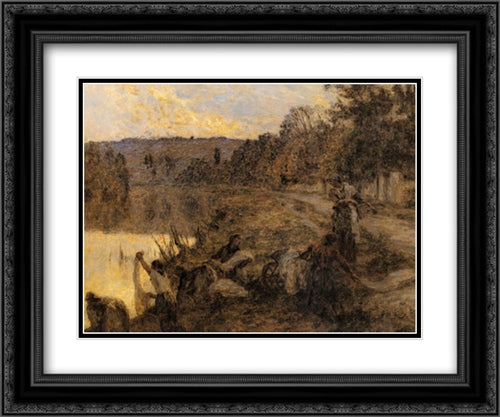 Laveuses Au Soir 24x20 Black Ornate Wood Framed Art Print Poster with Double Matting by L'Hermitte, Leon Augustin